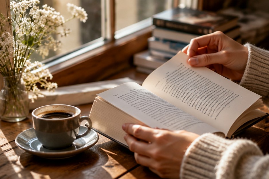 Abitudini di lettura: scena fotografica dedicata ai libri